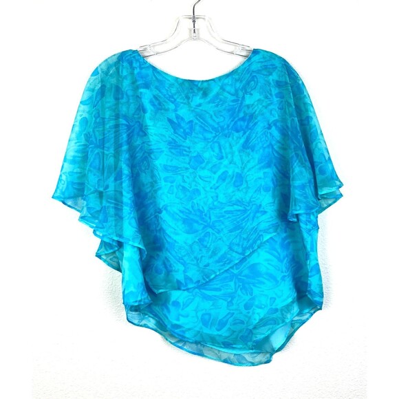 Drapers and Damons Asymmetrical Ruffle Tiered Blouse Size Petite LP Blue - Picture 7 of 7